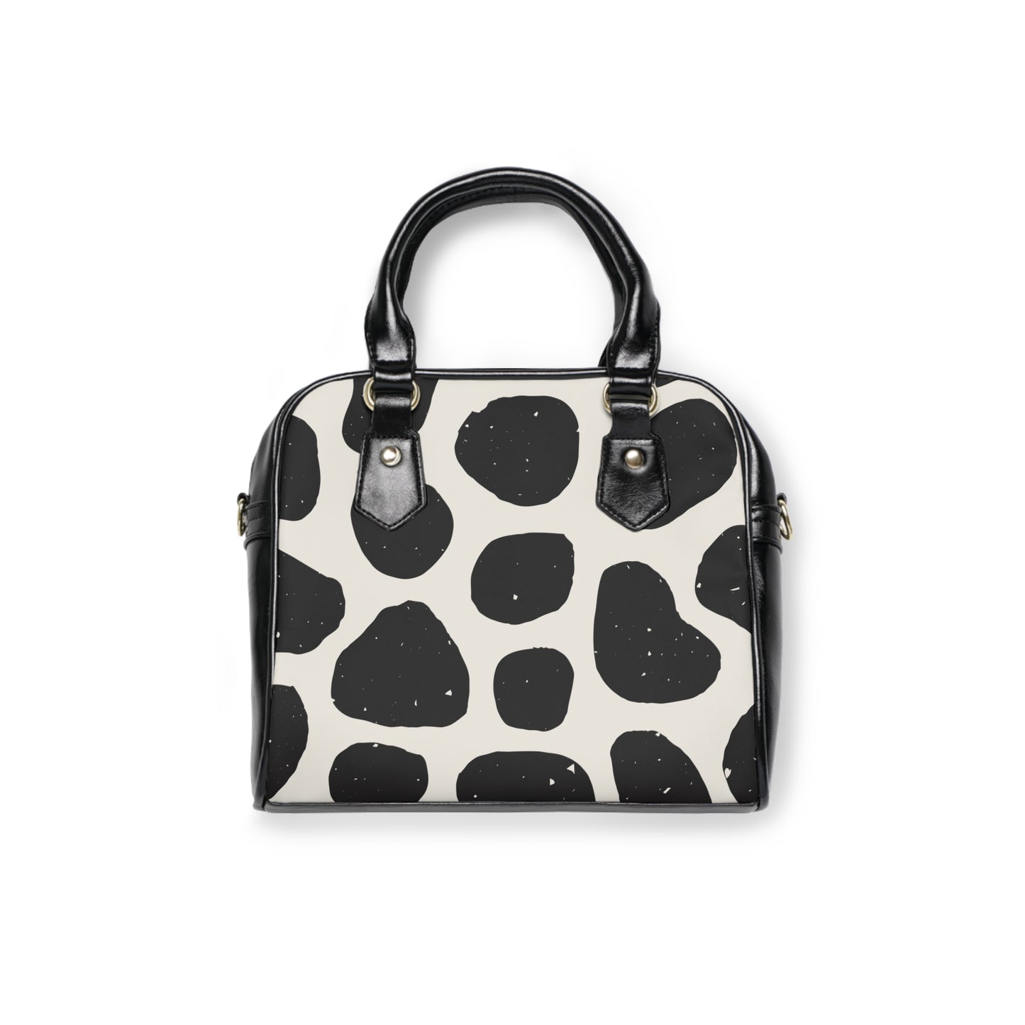 Shoulder Handbag - Black/White Animal Print