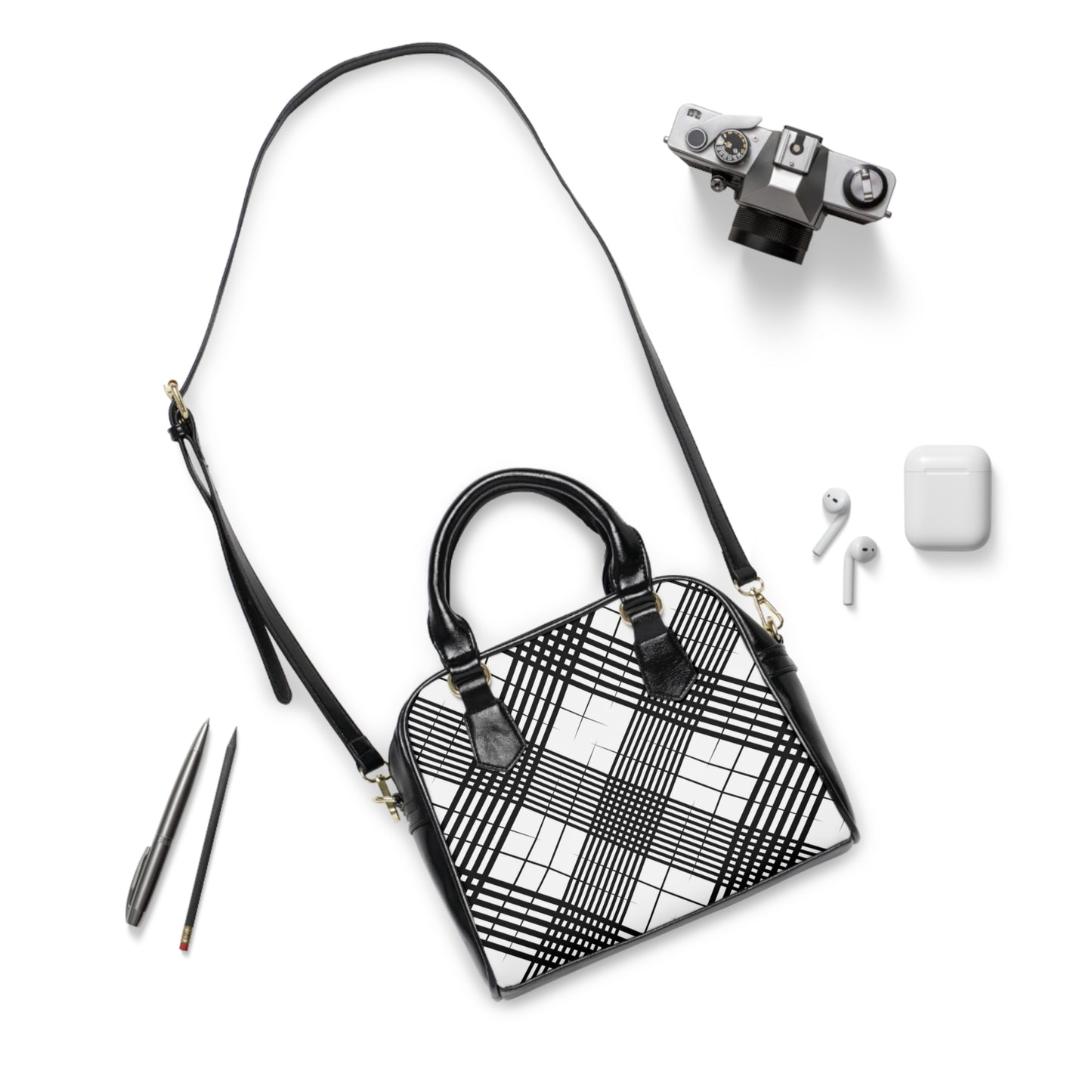 Shoulder Handbag - Plaid