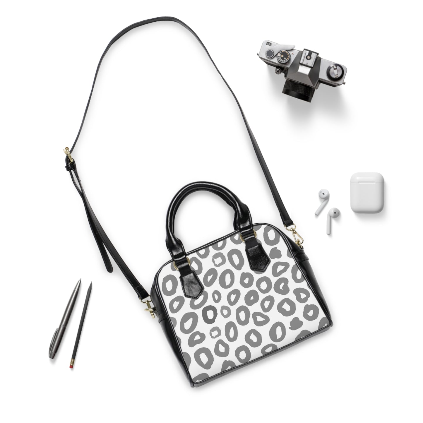 Shoulder Handbag - White Leopard