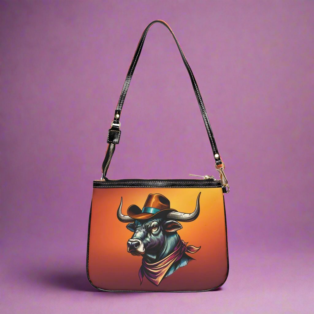 Small Shoulder Bag - Dark Orange with Longhorn