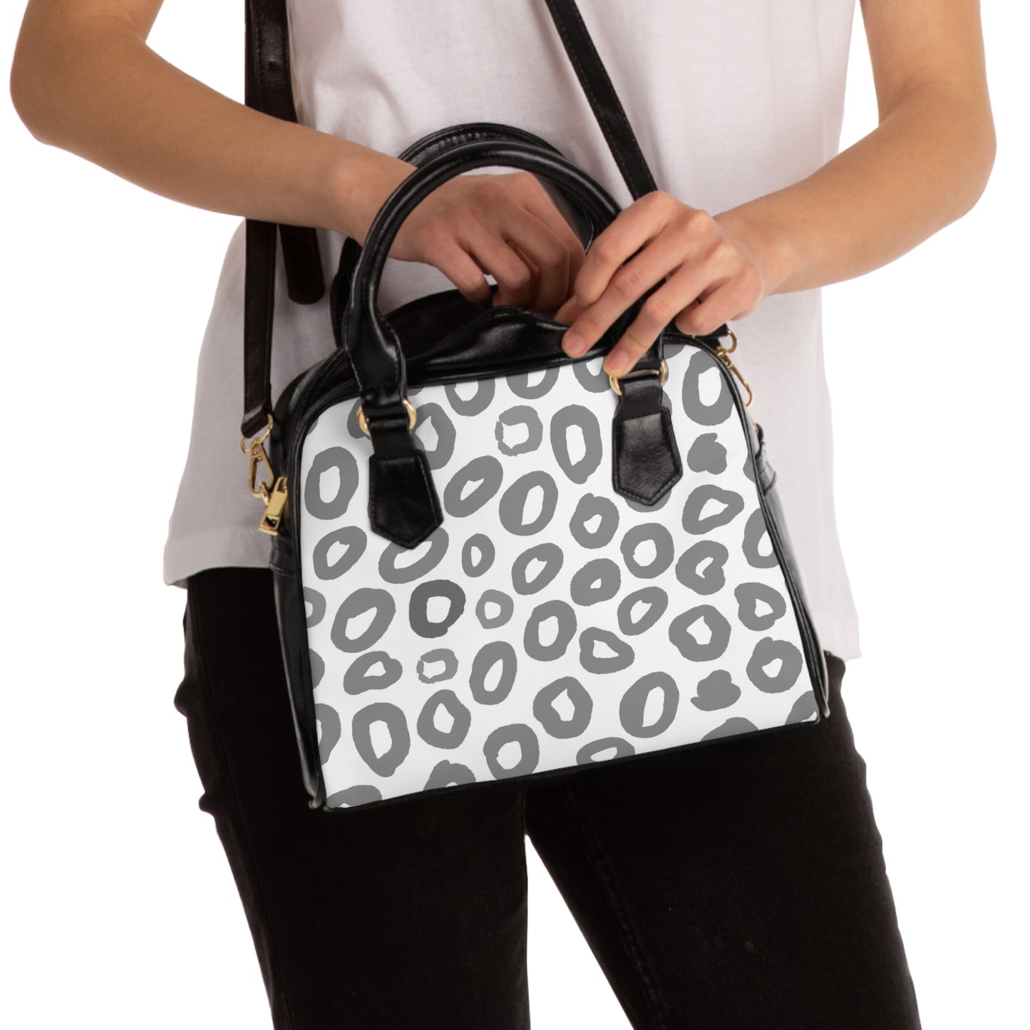 Shoulder Handbag - White Leopard