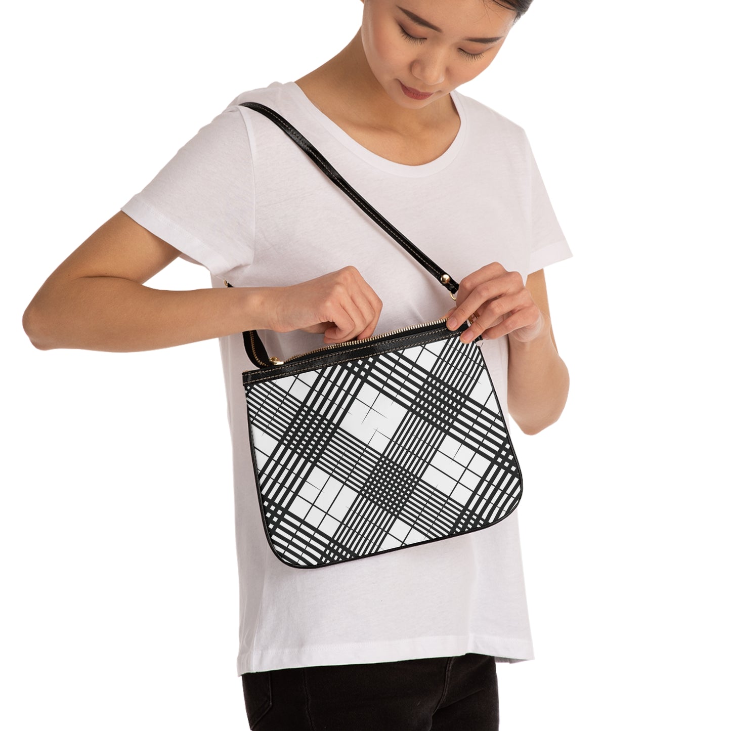 Small Shoulder Bag - Plaid Black and White