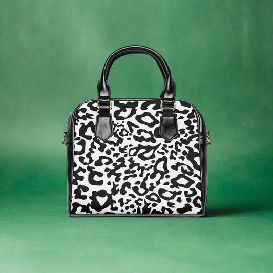 Shoulder Handbag - Leopard Black and White