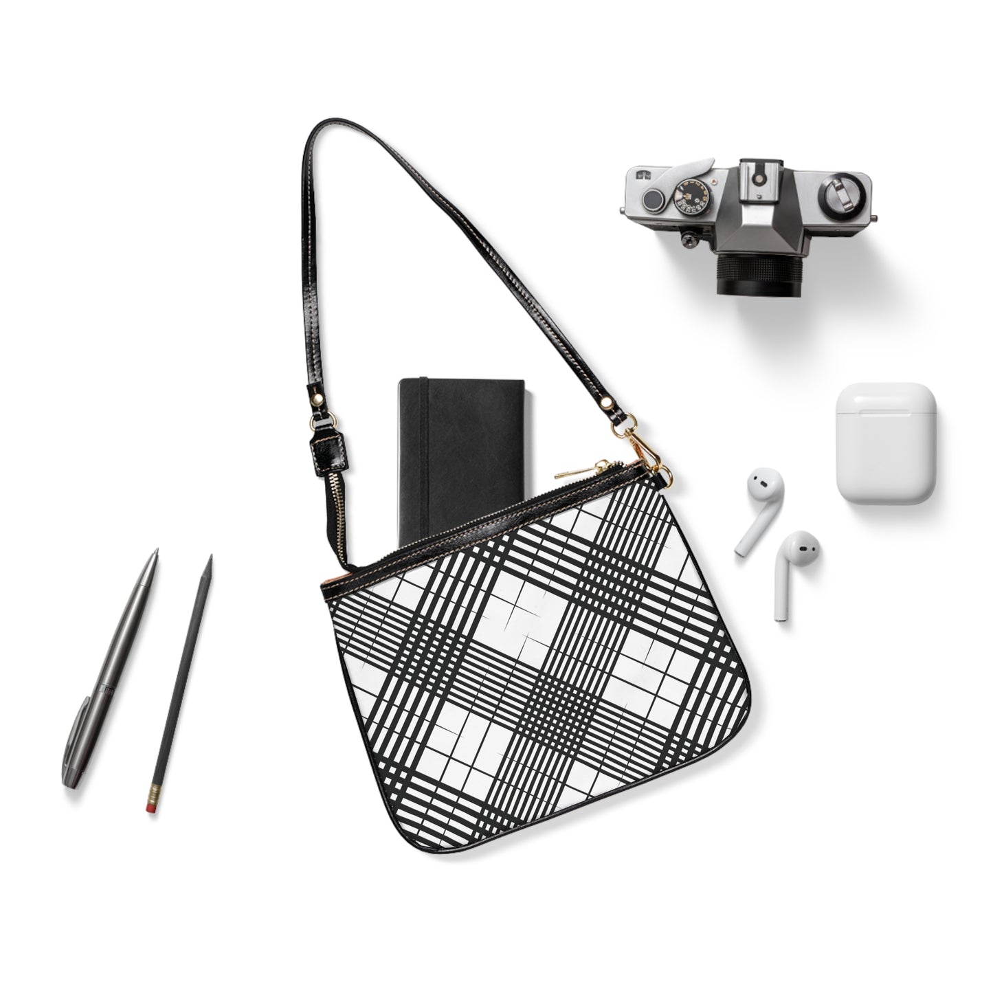 Small Shoulder Bag - Plaid Black and White