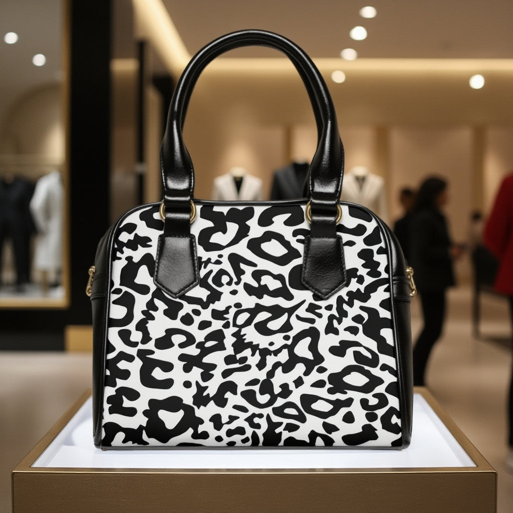 Shoulder Handbag - Leopard Black and White