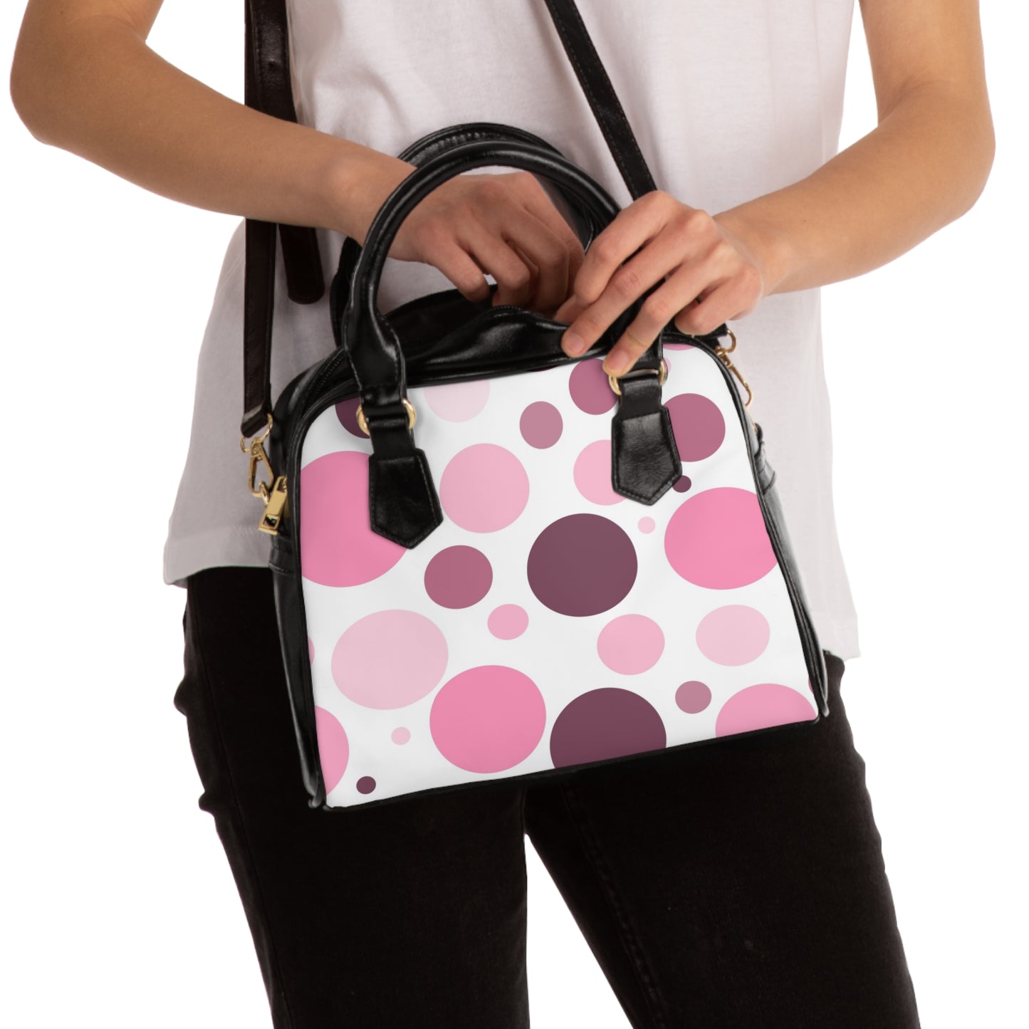 Shoulder Handbag - Pink Polka Dot