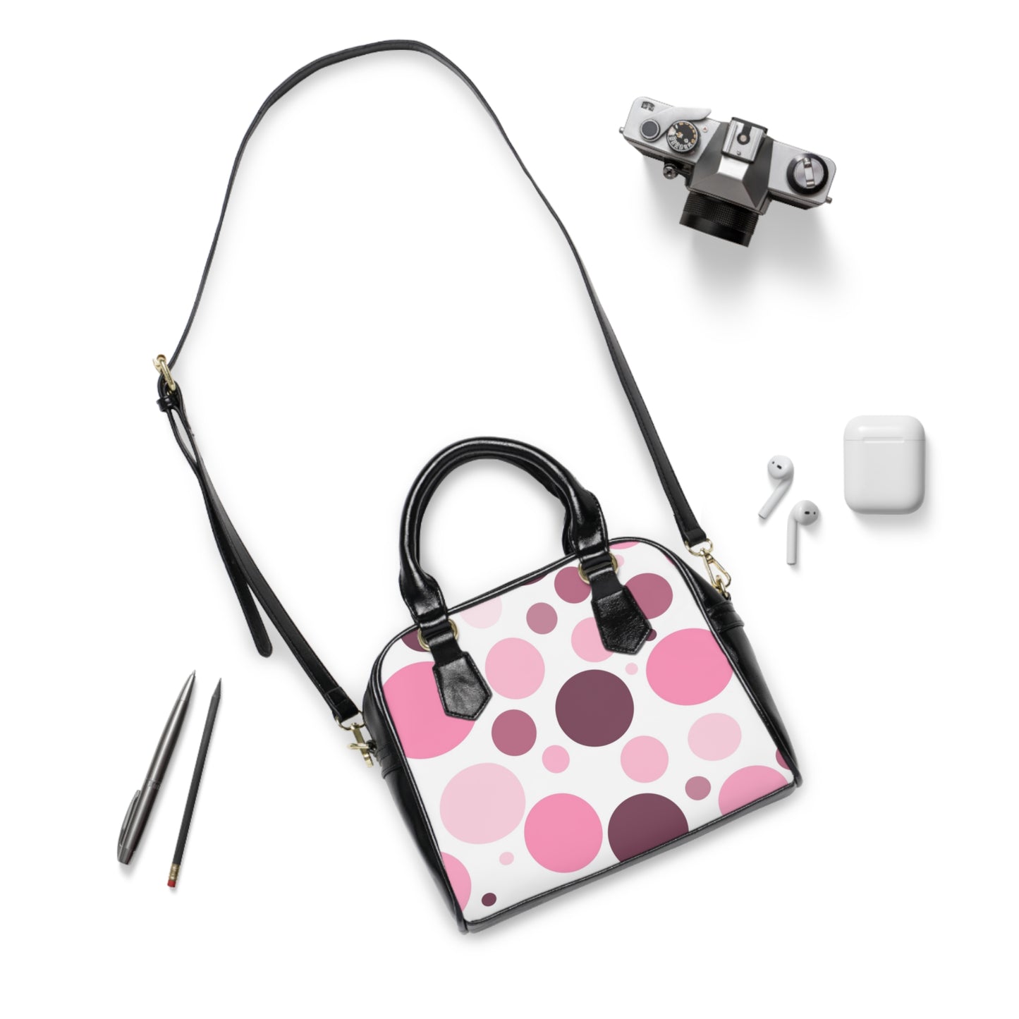 Shoulder Handbag - Pink Polka Dot