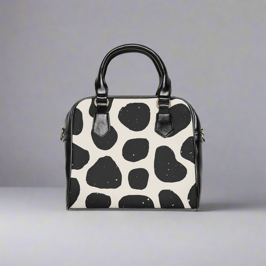 Shoulder Handbag - Black/White Animal Print