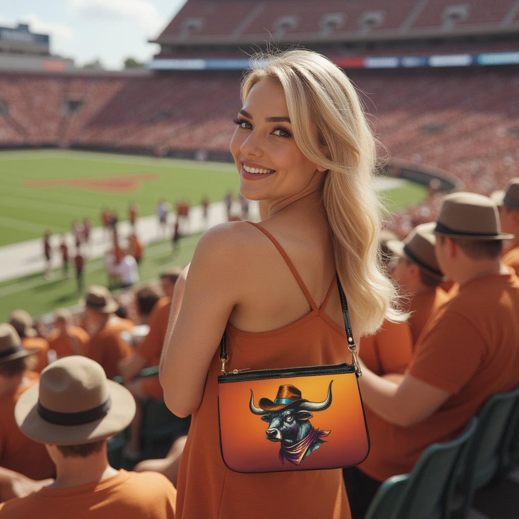 Small Shoulder Bag - Dark Orange with Longhorn