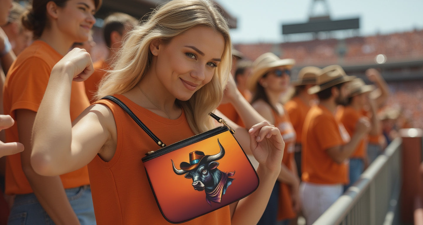 Small Shoulder Bag - Dark Orange with Longhorn